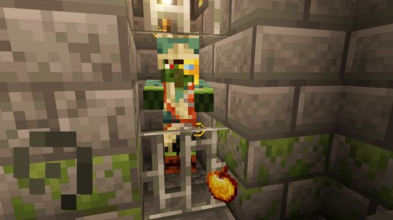 Best Minecraft potion of weakness: a zombie villager is locked away as it heals from a potion of weakness and a golden apple.