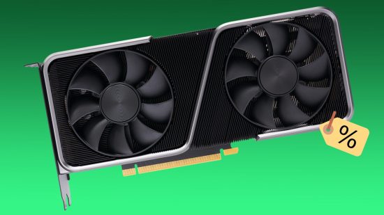 Nvidia RTX 4070: GeForce graphics card with green backdrop and price tag emoji on side