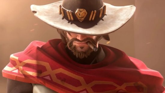 Overwatch 2 tier list: Cassidy, a gunslinging DPS hero in Blizzard's acclaimed hero shooter, sporting a cowboy hat and red poncho.