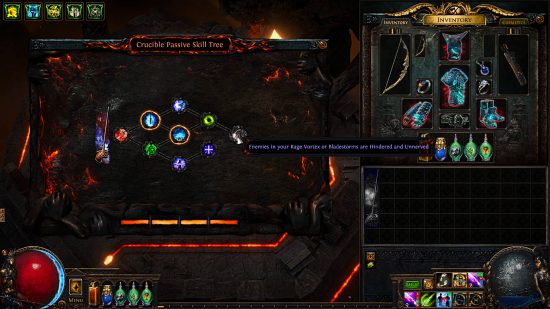 Path of Exile 3.21 Crucible - a weapon's Crucible passive skill tree, where multiple separate trees turn into a skill mess over time