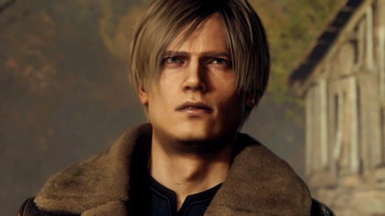 Resident Evil 4 Remake Chainsaw Demo hidden extreme difficulty - Leon S Kennedy in a leather jacket, standing in a small village