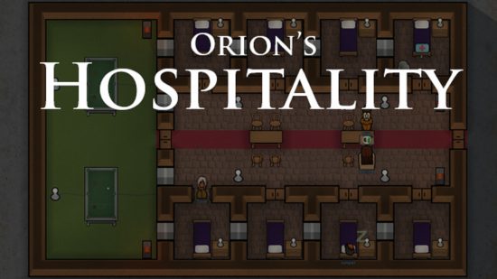 The title card for Hospitality, one of the best Rimworld mods.