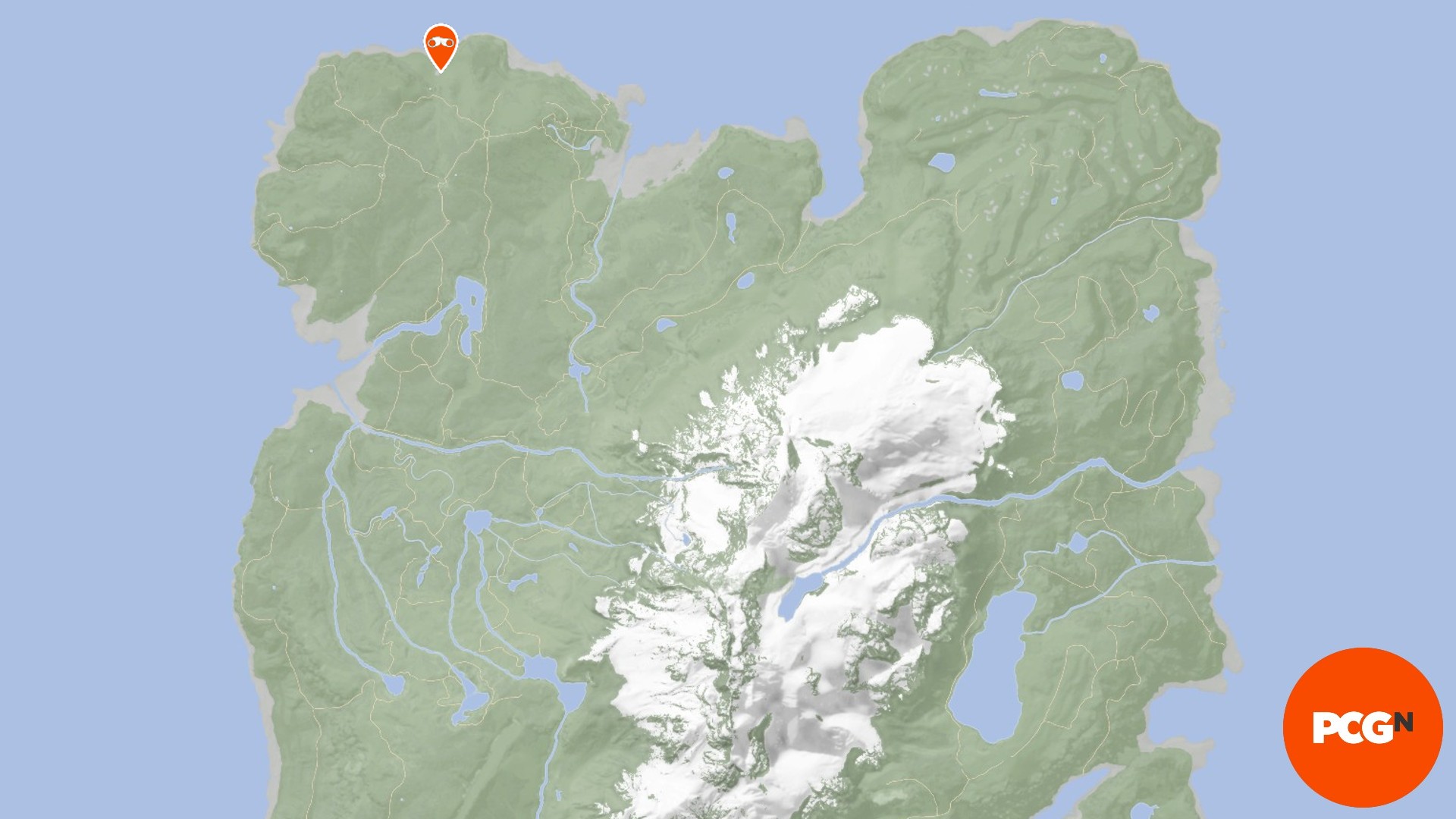 Binoculares de Sons of the Forest: la imagen muestra la ubicación de los binoculares en la esquina superior derecha del mapa.