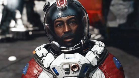 Starfield release date - a person in a white and red space suit