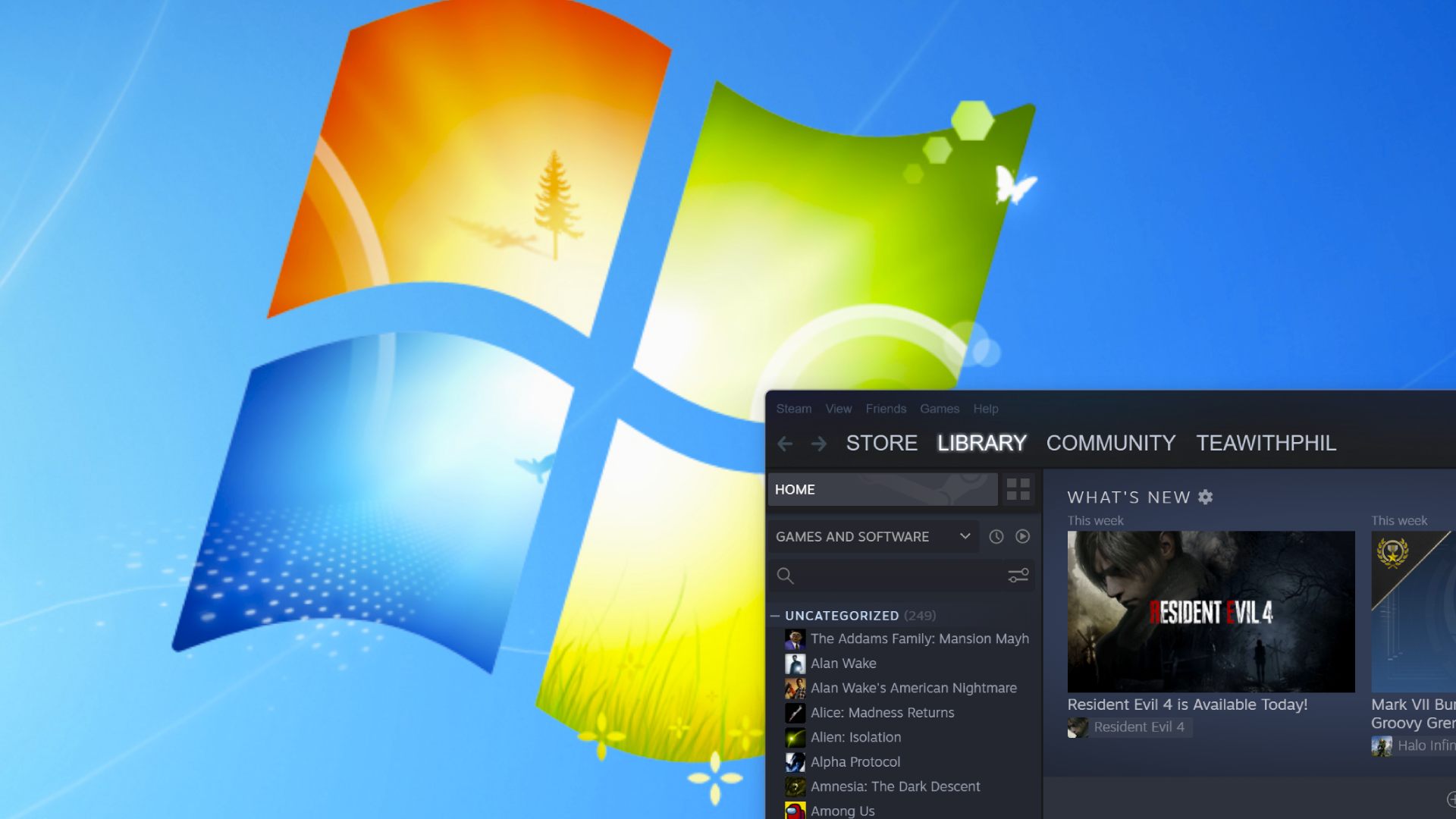 Windows 7 wallpaper with Steam app at right corner of screen