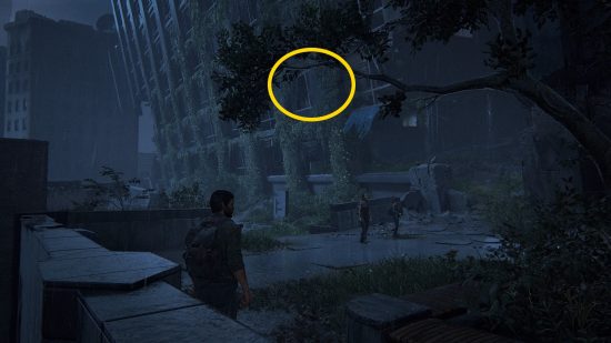 The Last of Us Firefly Pendants locations: a man stands on a rooftop in the night.