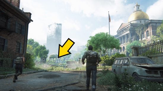 The Last of Us Firefly Pendants locations: a bright outdoor view of an abandoned city.