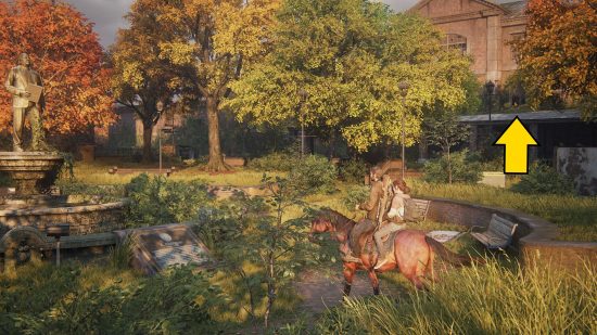 The Last of Us training manuals: a man rides a horse in a field.