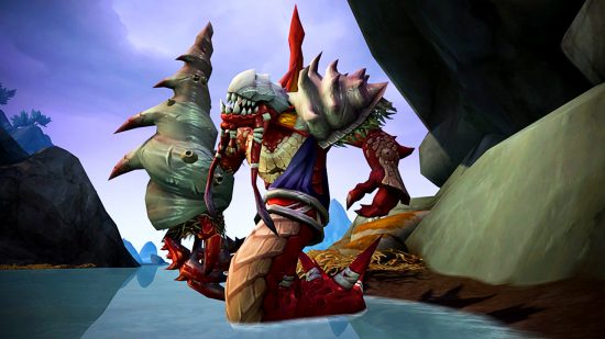 WoW Dragonflight patch 10.0.7 - a red sea creature with a large shell on its tail