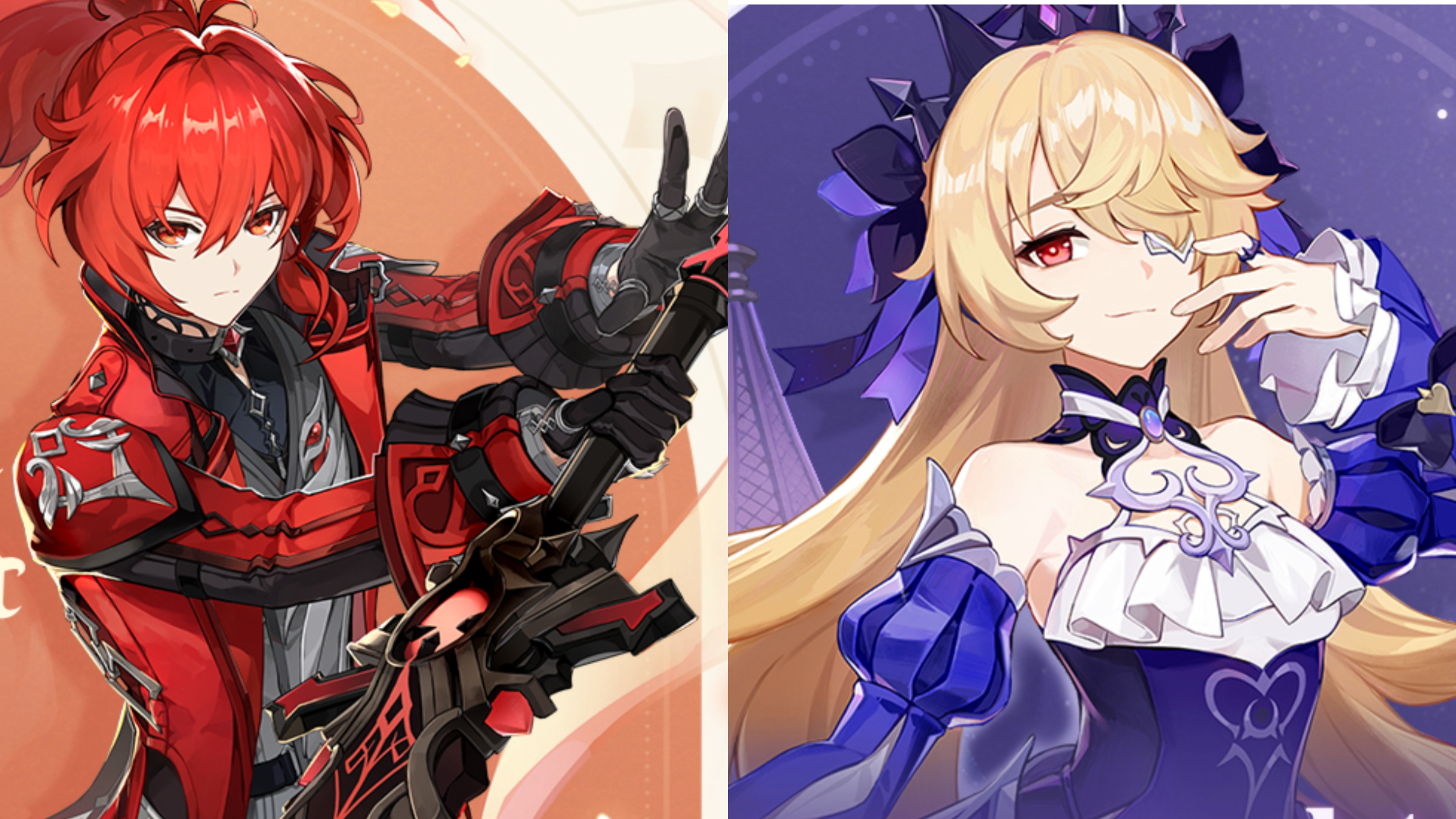 Genshin Impact Klee and Kaeya skins could be coming in the near future: anime man with red hair next to anime girl with blonde hair