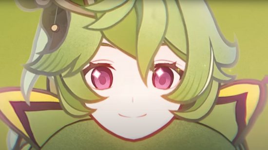 This Genshin Impact TCG contest has a 80,000 Primogem prize pool: anime girl with green hair smiling