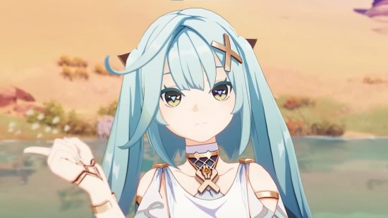 Get Genshin Impact's Faruzan free in 3.6 Parade of Providence event: anime girl with turquoise hair standing in a desert