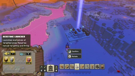 Melhores atualizações do Minecraft Legends: um campo azul com um rio rosa fluindo através dele.