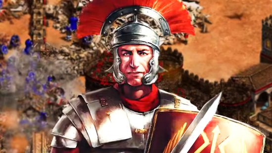 Age of Empires 2 DE Return of Rome - a Roman Centurion wearing the iconic red-feathered helmet in the historical real-time strategy game