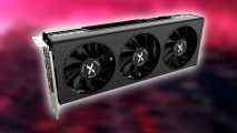AMD Radeon RX 7600 XT: RX 6600 XT graphics card with blurred red backdrop