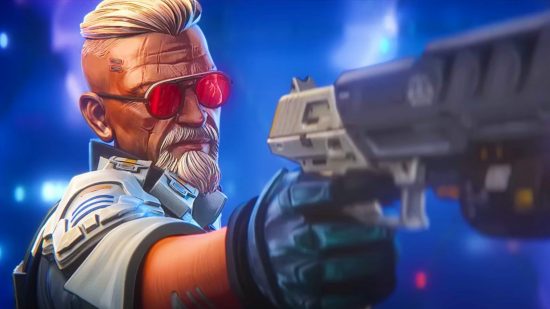 Apex Legends’ Ballistic arrives in 'Arsenal,' with date set by Respawn: A man with white hair and sunglasses, Ballistic from Respawn FPS game Apex Legends