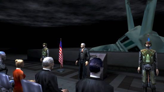 Best RPG games - the president of the United States is addressing an audience on the Statue of Liberty.