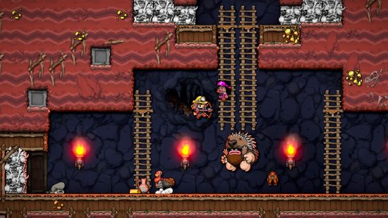 Best PC games - Spelunky 2 sees you venture deep underground using a mine system and plenty of ladders 