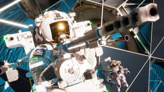 Starfield meets CoD as zero-G FPS game Boundary hits Early Access: An astronaut in a chunky spacesuit aims a sniper rifle in Steam FPS game Boundary