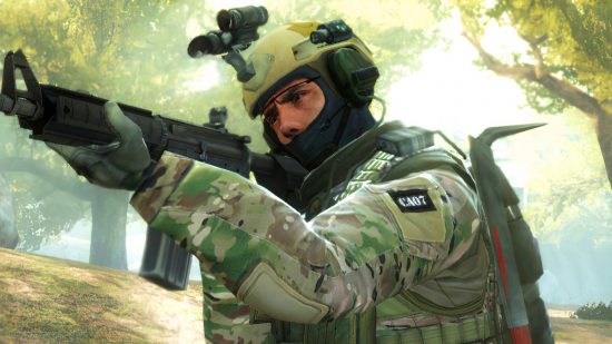 New CSGO skins from Valve probably made $11 million in one day: A soldier in tactical gear aims an assault rifle in Valve FPS game CSGO