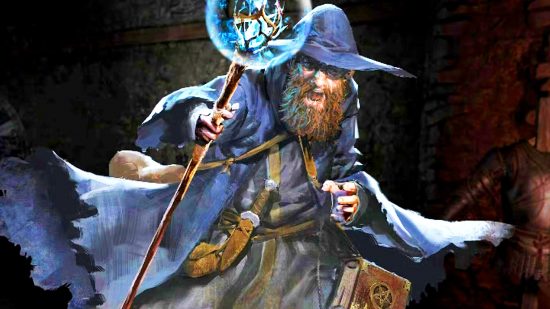 Dark and Darker Dev je žalován Nexonem: Postava v obřího klobouku s dřevěným personálem ve hře RPG Dark and Darker