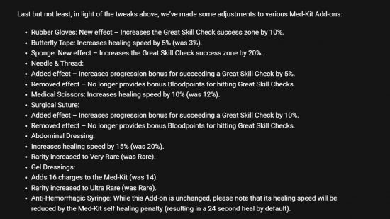 A list of the changes to med-kits in Dead by Daylight
