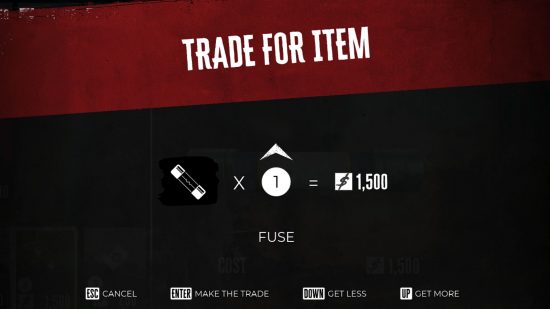 The Dead Island 2 fuses as they appear within the trader inventory.