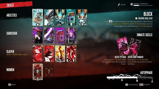 The complete build of Dead Island 2 skills taken from the skill deck.