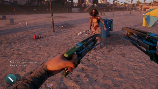 Dead Island 2 tips: A zombie taunted by Alexa Game Control, with the words 