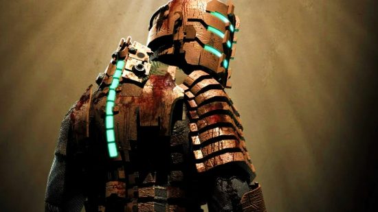 Dead Space Remake? How about this free demake instead: A man wearing an orange space suit with glowing blue bars on it looks over his shoulder