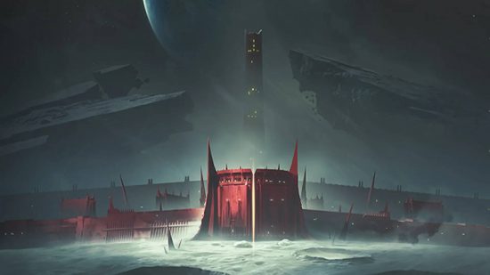 A huge fortress on a moon-like world
