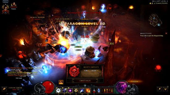 Diablo 3 - a screenshot of a Wizard reaching Paragon level 80 in the ARPG game