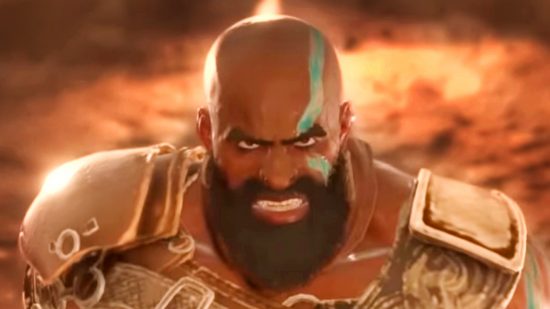 Diablo 4 beta twitch viewers - a barbarian with a large beard clenches his teeth in an angry grimace