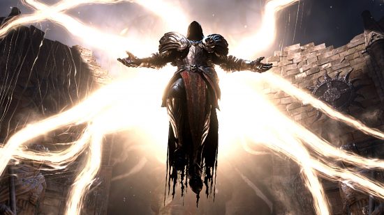 Diablo 4 beta feedback - Inarius descends from the sky, glowing wings of light sprawling out behind him
