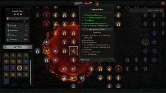 Diablo 4 Paragon board - a Glyph inserted into a socket that boosts the power of nearby Nodes