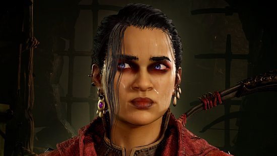 Diablo 4 patch notes show Blizzard is listening - a female Rogue in the RPG game looks up to one side with a thoughtful expression