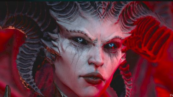 Close up of Lilith from Diablo 4