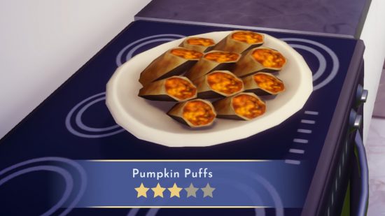 best Dreamlight Valley recipes: Pumpkin puffs rest on a plate on the counter top.
