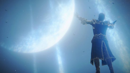 Convergence is one of the more expansive Elden Ring mods out there. Here we see a tarnished in new regalia, praising the moon.