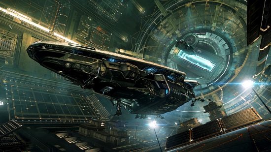 Frontier Steam sale - a large ship leaves a station in Elite Dangerous
