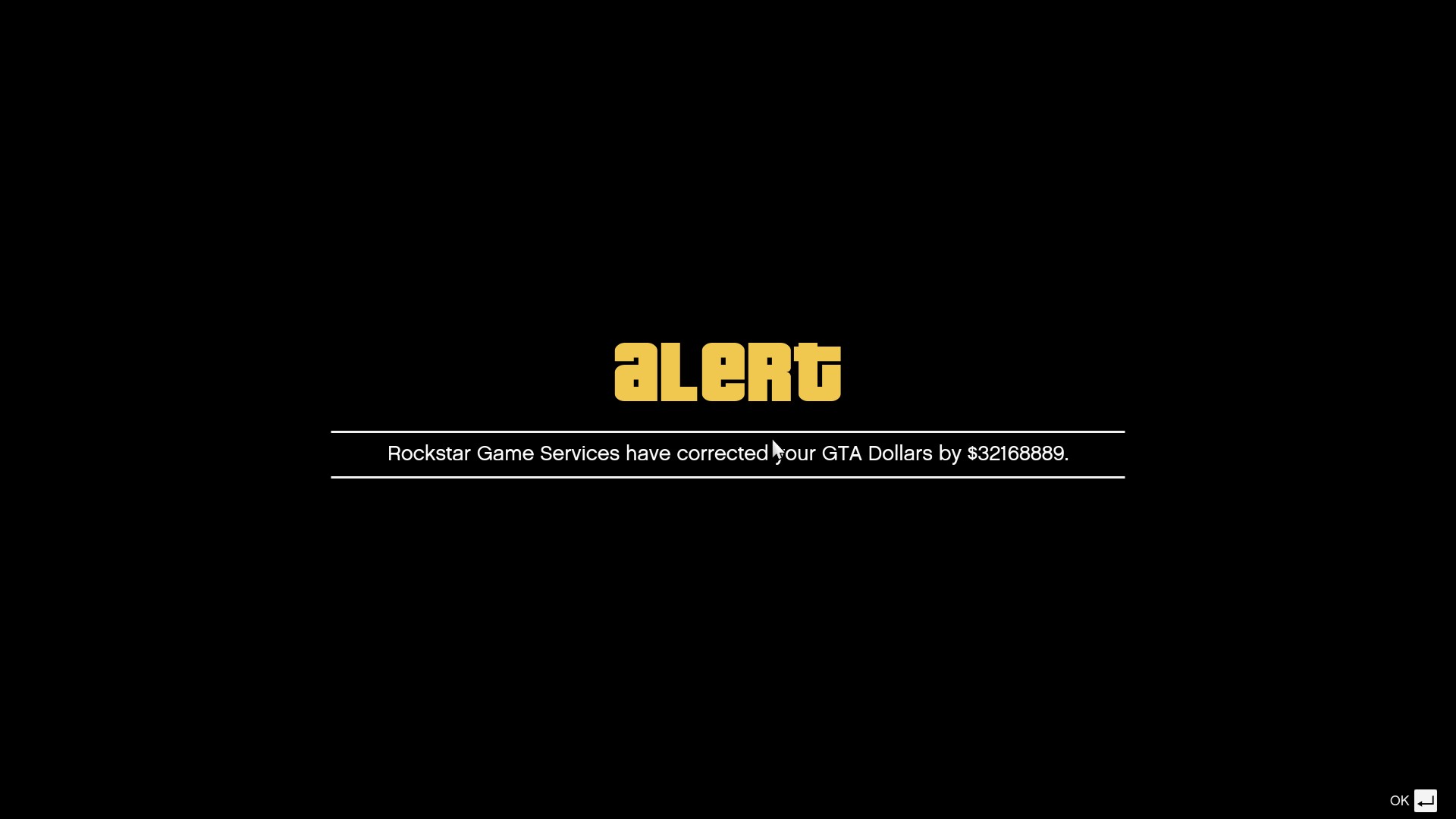 GTA 5 player asks Rockstar for $75k refund, gets $32 million instead: An image displaying a message in multiplayer sandbox game GTA Online