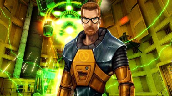 Half-Life remake Black Mesa gets massive VR overhaul: A scientist in an orange suit, Gordon Freeman from Valve FPS game Half-Life, stands in front of an exploding green lab