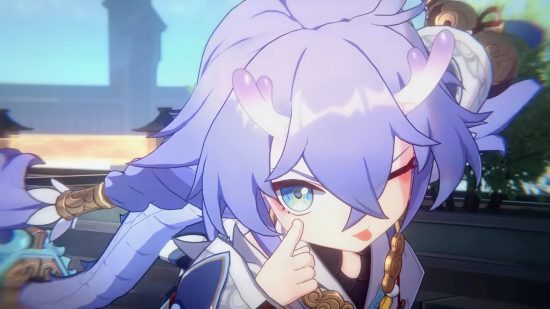 Honkai Star Rail tier list: Bailu is pulling her tongue out and using her index finger to forcefully pull down her lower eyelid, in an insulting gesture.