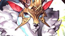Lost Ark reduces grind for year two - a mystical white-furred, deer-like animal with a puffy collar wearing a golden helm