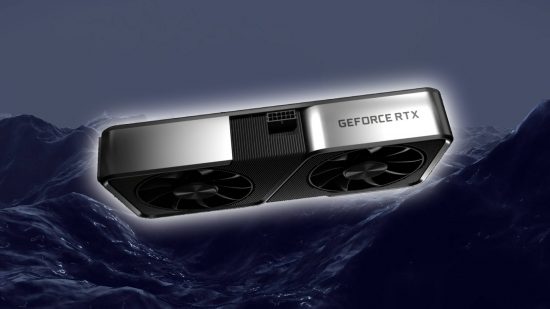 Nvidia RTX 4070 specs leak: GeForce mountain backdrop with glowing graphics card in centre