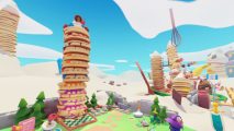 Pancake Empire Tycoon codes: Giant pancake towers loom over a colourful Roblox obstacle course.