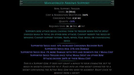 PoE Crucible - Manaforged Arrows Support gem