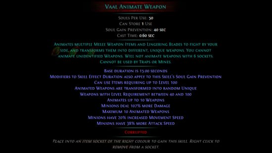 PoE Crucible - Vaal Animate Weapon gem