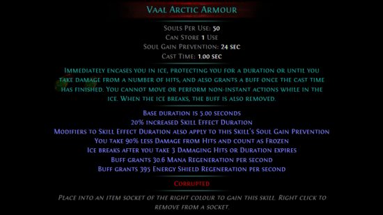 PoE Crucible - Vaal Arctic Armour gem