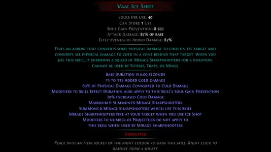 PoE Crucible - Vaal Ice Shot gem